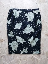 Gonna a matita dritta sartoriale Vintage XL / 46 IT blu fiori pois ginocchio