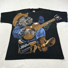T-shirt Bad Dog vintage anni 90 XL AOP punto singolo blues grafica chitarra