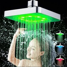 SOFFIONE CROMOTERAPIA DOCCIA QUADRATO LUCE LED 3 COLORI LUMINOSA DOCCETTA