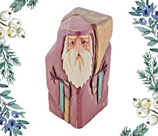 Figurina Babbo Natale vintage 1991 Joseph Connors in legno intagliato a mano 4" - firmata - arte popolare