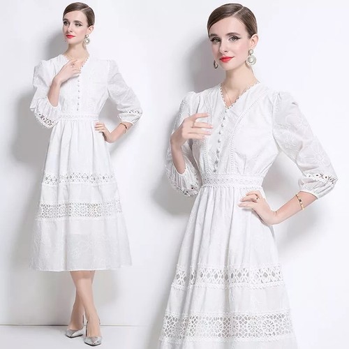 Vestito lungo ricamato bianco - vestito,