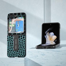 Custodia in vera pelle blu effetto coccodrillo con supporto per Samsung Galaxy