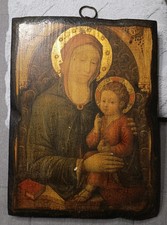 ANTICA ICONA RELIGIOSA MADONNA CON BAMBINO SU LEGNO – FINE &apos;800 – ARTE