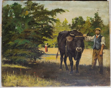 HIRSCHI scuola svizzer/tedesca del XIX secolo, pastore con bovino