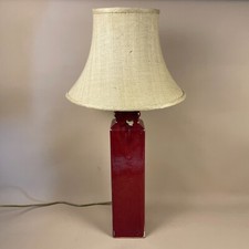 Vintage Ceramic Lamp Light Bedside Table Red Pillar Large Hessian Beige Shade