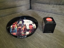 Coppia Di 2 Oggetti Pubblicitari Coca Cola Vassoio in Latta + Porta Tovaglioli 