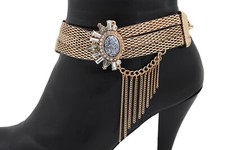 Donna Oro Antico Rete Metallo Catena Stivale Bracciale Scarpe Stile Etnico Sole