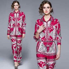 Tailleur Completo Outfit Set Camicia Maglia Pantaloni Ampli Rosso Colorato 39969