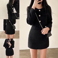 Set 2 pezzi donna casual con giacca in tweed e gonna Aline per moda autunnale