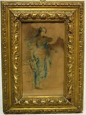 ANTICO DISEGNO CARTA ACQUERELLO Eleuterio Pagliano RITRATTO FIGURA FEMMINILE 800