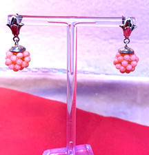 ORECCHINI PENDENTI PALLINA IN CORALLO ROSA E SUPPORTO ARGENTO 800 DORATO NAPOLI