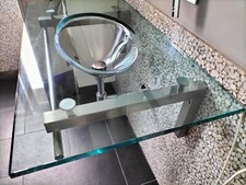 LAVABO IN VETRO , MARCA  ANTONIO LUPI,  SOSPESO,  CON PORTA  ASCIUGAMANO.