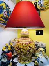 Lume ceramica di Caltagirone decoro Barocco fondo Bordeaux -  altezza 70 cm