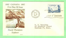 1957 Canada SC #370 David Thompson Explorer 5 centesimi FDC su cachet H & E, O/G