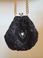 Borsa da sera con perline nere Vintage Pochette Retrò Epoca 60/70' Catena dorata