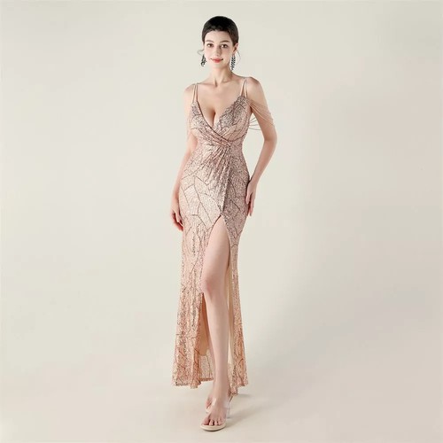 Abito lungo oro paillettes - lungo,