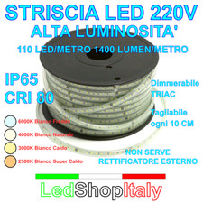 Striscia LED Bianca 220V 12W/m alta luminosità dimmerabile taglio su misura
