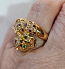 Anello vintage oro giallo 18 kt toi moi teste pantera diamanti rubini smeraldi