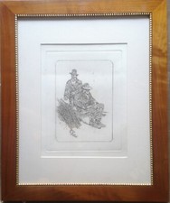 Rara Acquaforte di Giovanni Fattori: Butteri della Maremma, Firmata, con Cornice