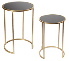 SET 2 TAVOLINI METALLO ORO PIANO VETRO TAVOLO MODERNO CAFFè DIVANO 35*55H/30*45H