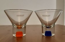 2x Bicchieri Absolut Vodka Martini Glass shot Blu/Orange Heavy Bottom