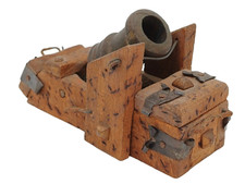 MODELLO CANNONE ARTIGIANALE IN MINIATURA - LEGNO , CUOIO E BRONZO ( 2 )