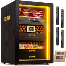 Humidor per Sigari, Armadio Humidor da Scrivania Luce Trifacciale con Igromete Digitale