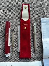 RARA PENNA A SFERA CARTIER DIABOLO BP GRAIN D'ORGE FINITURA PLATINO