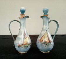 Ceramica Artistica Giacchetti- Porta Olio E Aceto In Terraglia Dipinta