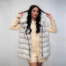 Gilet donna trendy vera pelliccia di volpe con cappuccio pelliccia naturale caldo gilet invernale