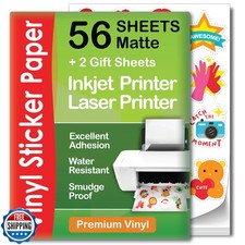 Carta adesiva vinile stampabile premium per stampante inkjet e laser - 56 fogli