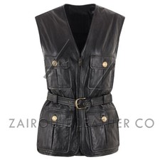 Womens Leather Vest - Black