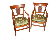 Coppia di poltrone francesi stile Impero – Metà '800, noce intagliato