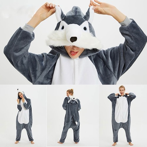 Grey wolf kigurumi pajamas - grey,