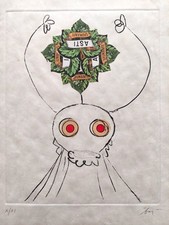 Acquaforte firmata Enrico BAJ con collage "La Veuve Joyeuse", 1963