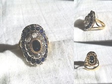 Anello Antico in Oro 18 Kt , Argento, Zaffiri  e Diamanti Rose Coronè