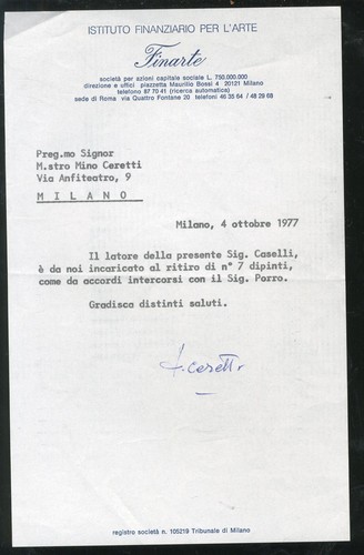 Autografo arte mino ceretti - mino,