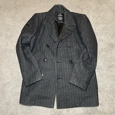 Superdry Tweed Herringbone Pea Coat Taglia Large Naval Melton Doppiopetto Grigio