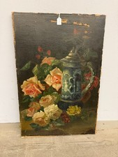 Antico dipinto olio su tela di