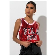 Canotta FILA donna Kiki maglia paillettes in cinese senza maniche rosso nero taglia XS