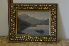 VECCHIO QUADRO DIPINTO SU LEGNO FIRMATO POZZI – LAGO DI COMO   [TI44]