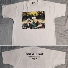 T-shirt bianca da uomo Ted Nugent e Fred Bear Ted & Fred Grousehaven 1987