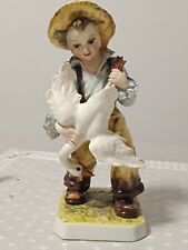  Statuina Mollica Ceramica Fanciullo Con Oca