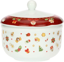 , Biscottiera Natalizia Con Coperchio in Porcellana, Linea Desideri Di Natale, I