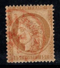 Francia 1872 Yv. 55 timbrati 80% 15 c, Cerere, timbro rosso