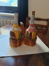 bottiglietta porta olio e aceto in ceramica verniciata anni 70