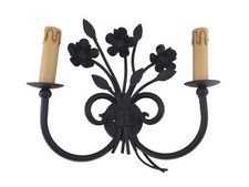 Applique in ferro anticato nero a 2 lumi fiori arredamento da parete muro casa