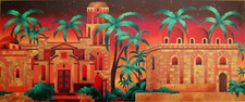 KINO MISTRAL "Cupole Rosse tra le Palme" Litografia cm.50x25 +COA