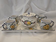 Set caffè italiano Castelli F. Lina ceramica dipinta a mano Demitasse con vassoio 6 pz