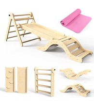 🔥NUOVO🔥Pikler Triangolo Set 7in1 Giocattolo Arrampicata Bambino Interno Pieghevole, Naturale